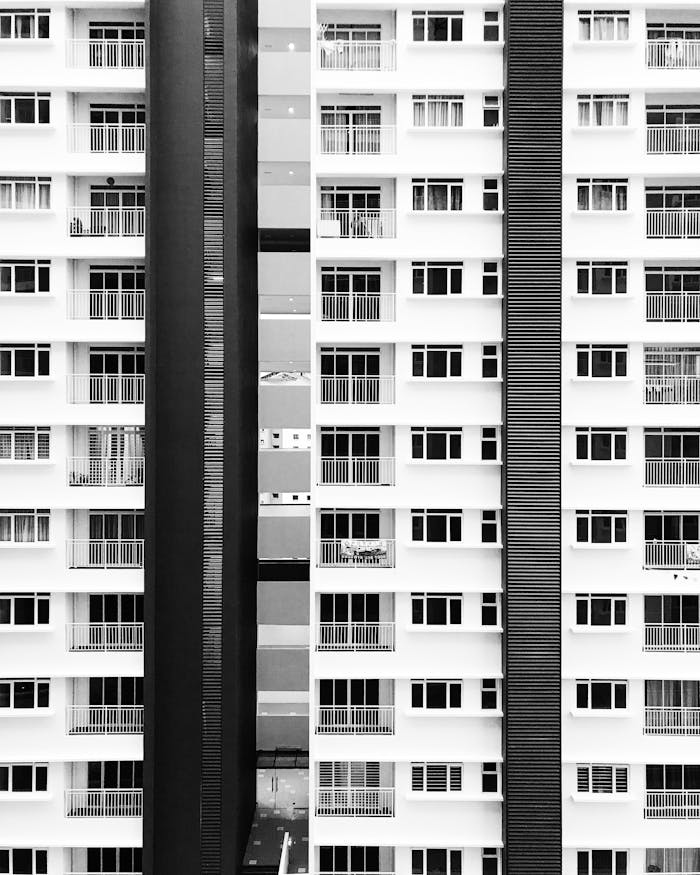 Stunning black and white photo of modern high-rise in Shah Alam, Malaysia.
